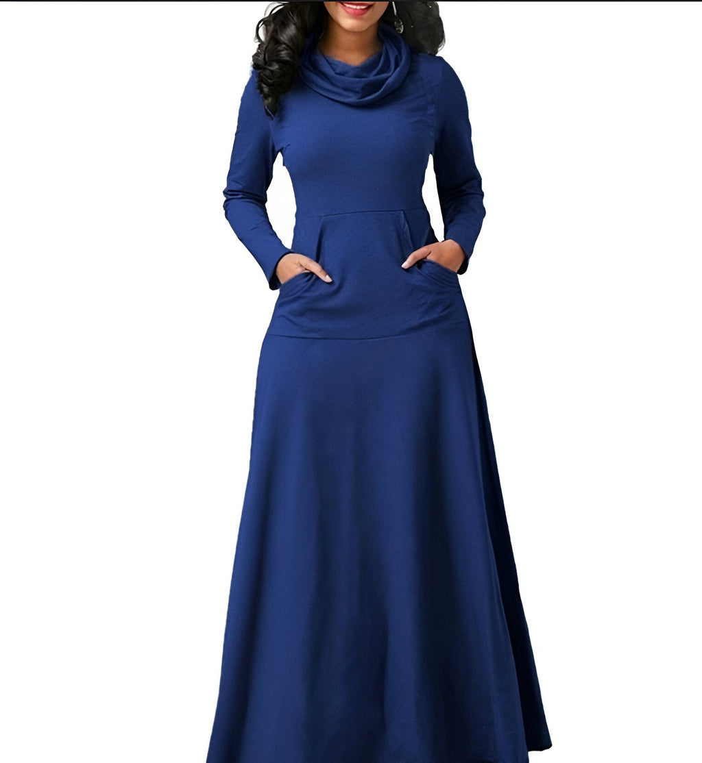Maxi abito da donna con maniche lunghe calde e alla moda