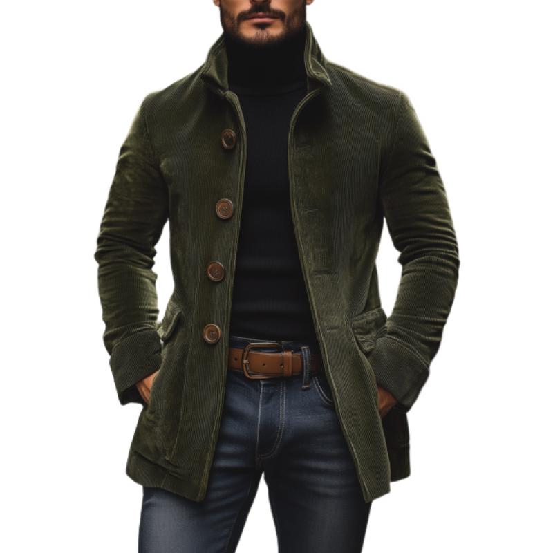 Cappotto corto da uomo in velluto a coste slim fit con collo alto
