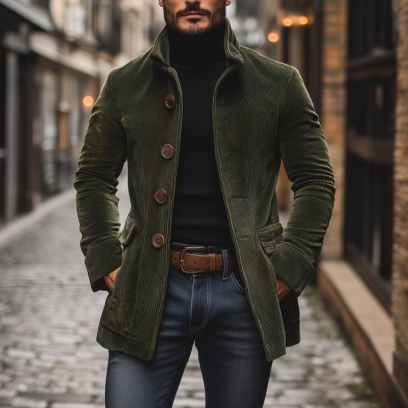 Cappotto corto da uomo in velluto a coste slim fit con collo alto