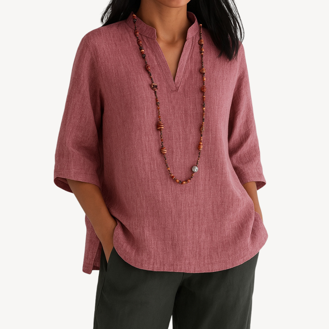 Blusa in lino da donna – camicetta estiva casual con scollo a V