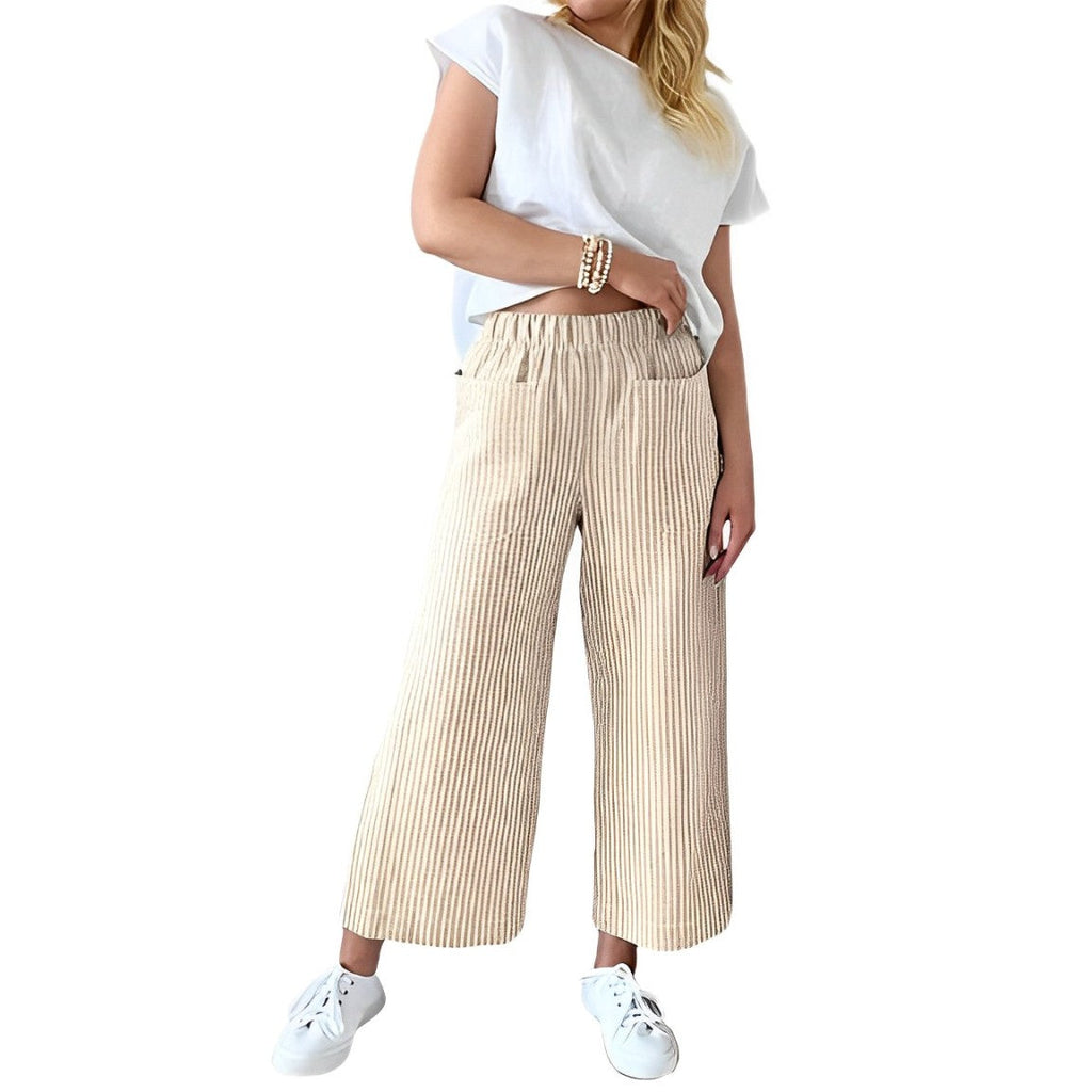 Pantaloni da donna in cotone a righe dalla vestibilità comoda – Pantaloni casual per tutti i giorni