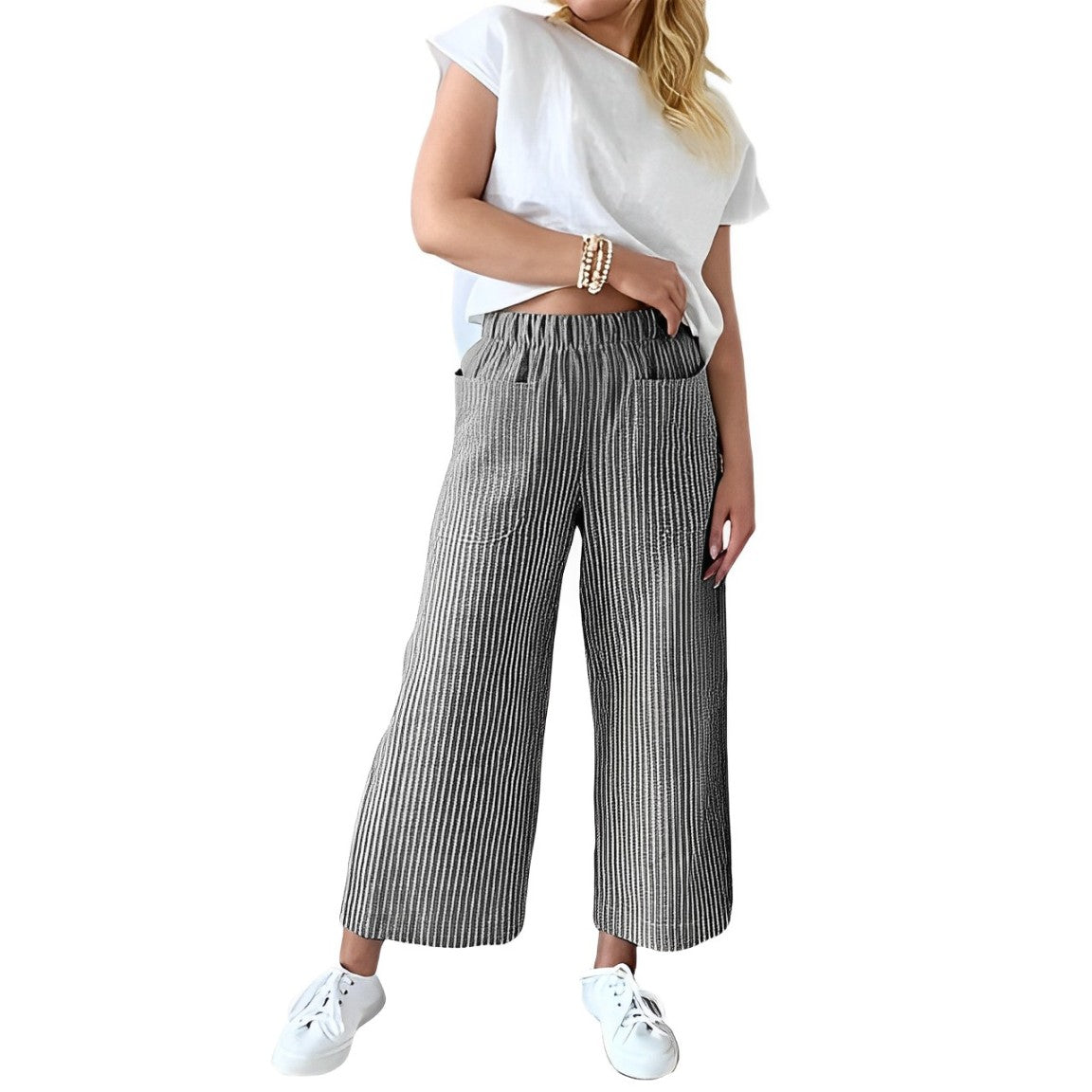 Pantaloni da donna in cotone a righe dalla vestibilità comoda – Pantaloni casual per tutti i giorni
