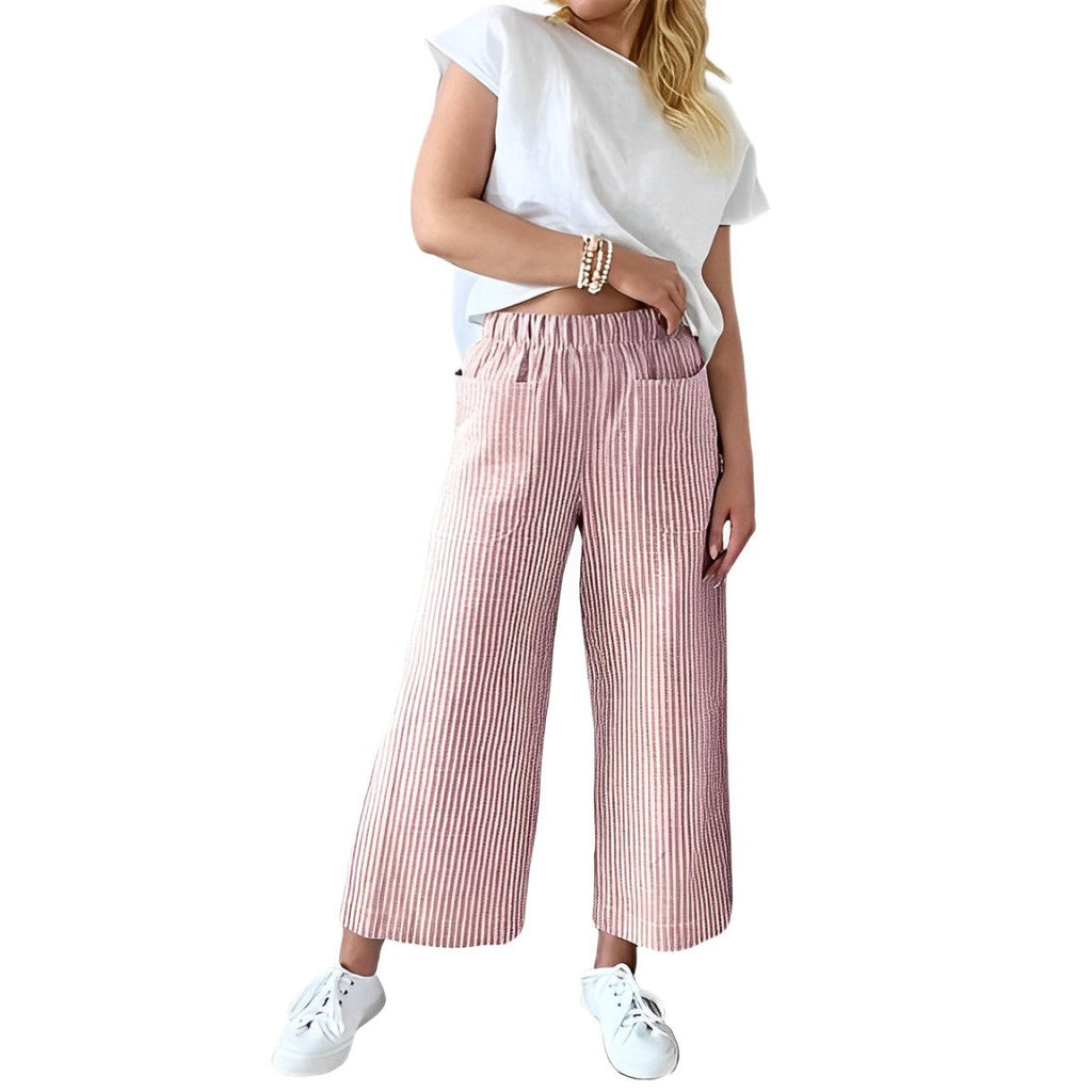 Pantaloni da donna in cotone a righe dalla vestibilità comoda – Pantaloni casual per tutti i giorni