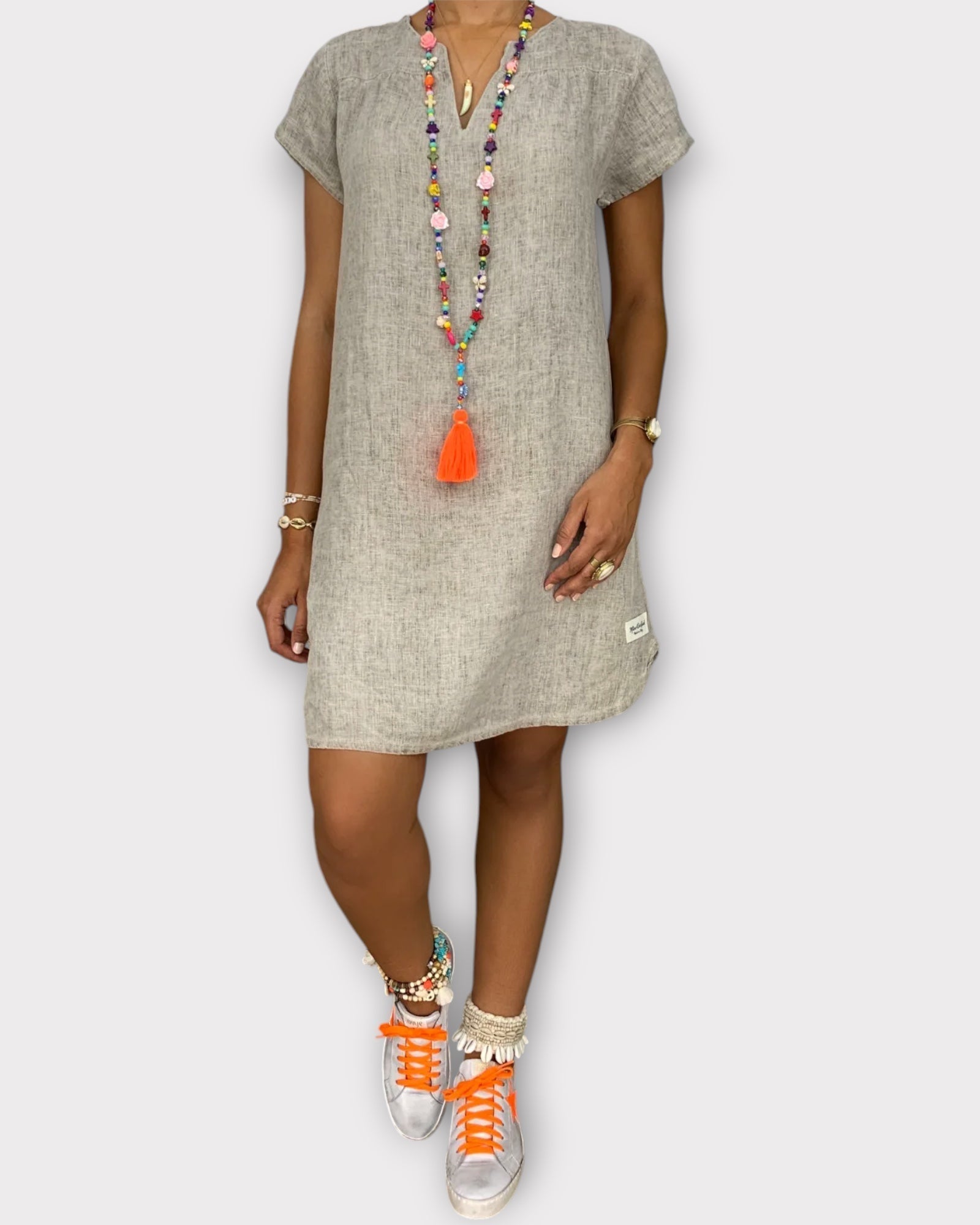 Vestito tunica donna estivo con scollo a V e dettagli etnici