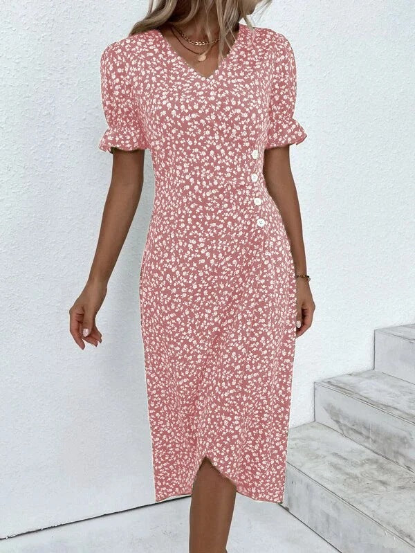 Abito midi da donna con bottoni – stile casual chic estivo