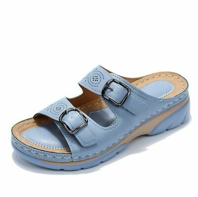 Sandali ortopedici in pelle con cinturino con fibbia da donna - Calzata larga, supporto plantare, scarpe estive casual da passeggio