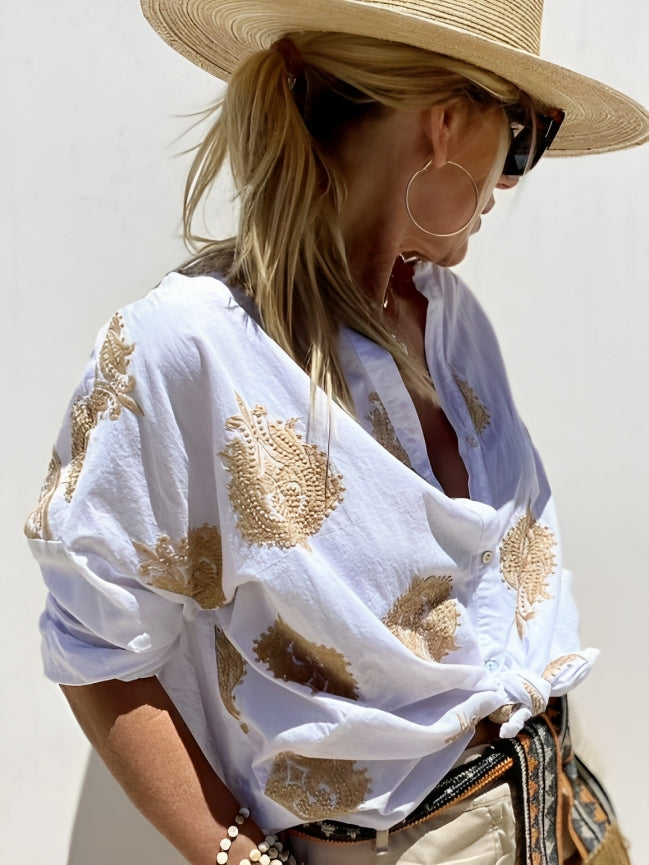 Donna leggera da stampa portata Camicia - Blusa estiva a maniche lunghe