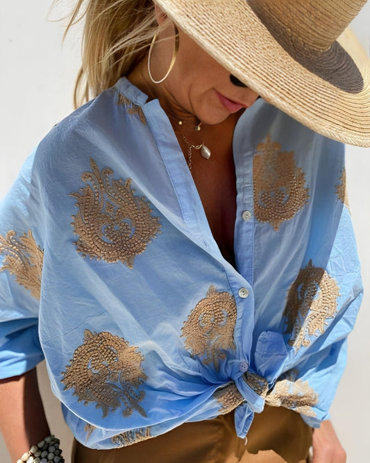 Donna leggera da stampa portata Camicia - Blusa estiva a maniche lunghe
