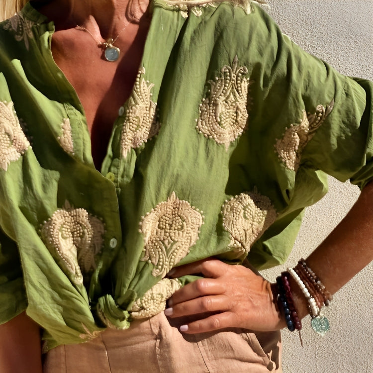 Donna leggera da stampa portata Camicia - Blusa estiva a maniche lunghe