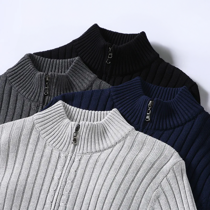 Cardigan da uomo in maglia a coste con cerniera – Pullover classico con cerniera