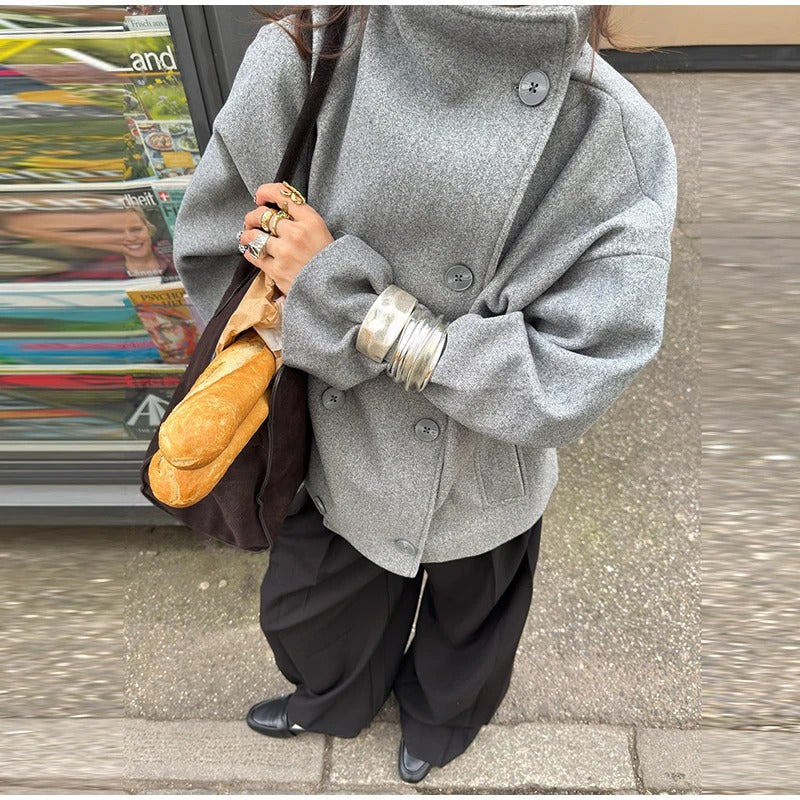 Elegante cappotto da donna in misto lana con bottoni – Capo invernale con collo alto