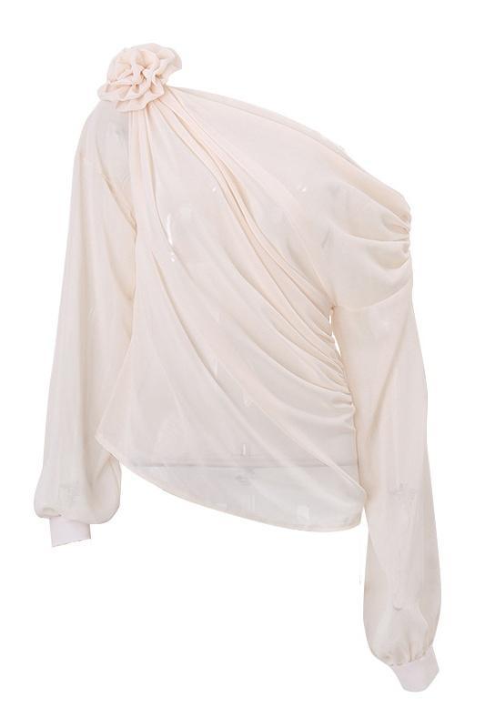 Elegante camicetta floreale da donna - Top asimmetrico a maniche lunghe