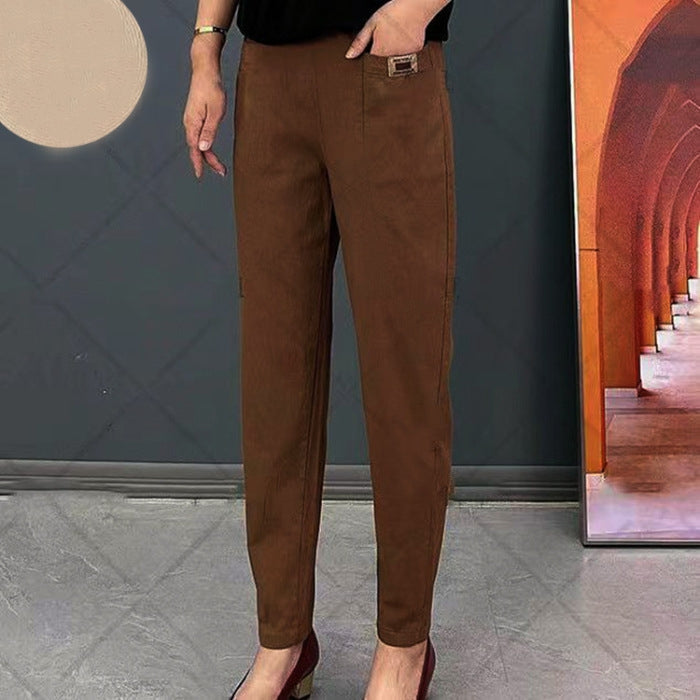 Eleganti pantaloni in cotone da donna – Comodi pantaloni casual con elastico in vita