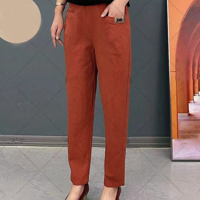 Eleganti pantaloni in cotone da donna – Comodi pantaloni casual con elastico in vita