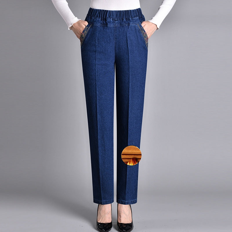 Pantaloni da donna in denim a vita alta con tasche – Jeans a gamba dritta