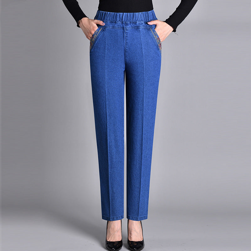 Pantaloni da donna in denim a vita alta con tasche – Jeans a gamba dritta