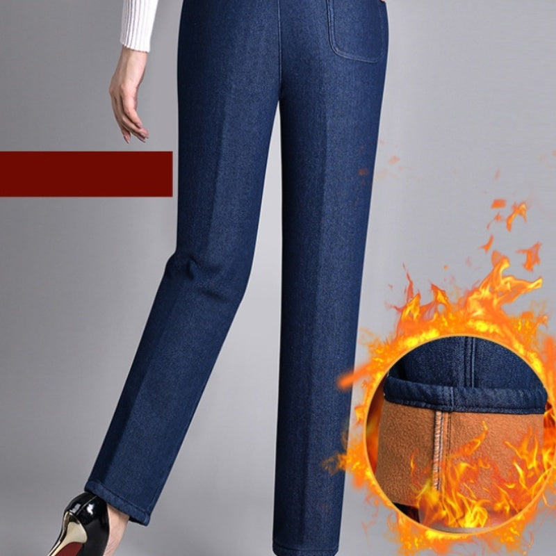 Pantaloni da donna in denim a vita alta con tasche – Jeans a gamba dritta
