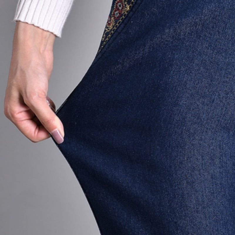 Pantaloni da donna in denim a vita alta con tasche – Jeans a gamba dritta