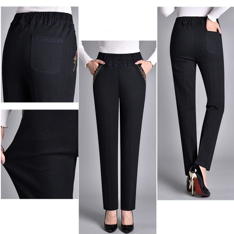 Pantaloni da donna in denim a vita alta con tasche – Jeans a gamba dritta