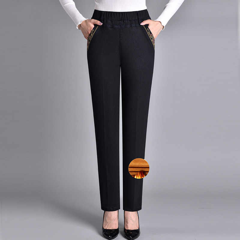 Pantaloni da donna in denim a vita alta con tasche – Jeans a gamba dritta