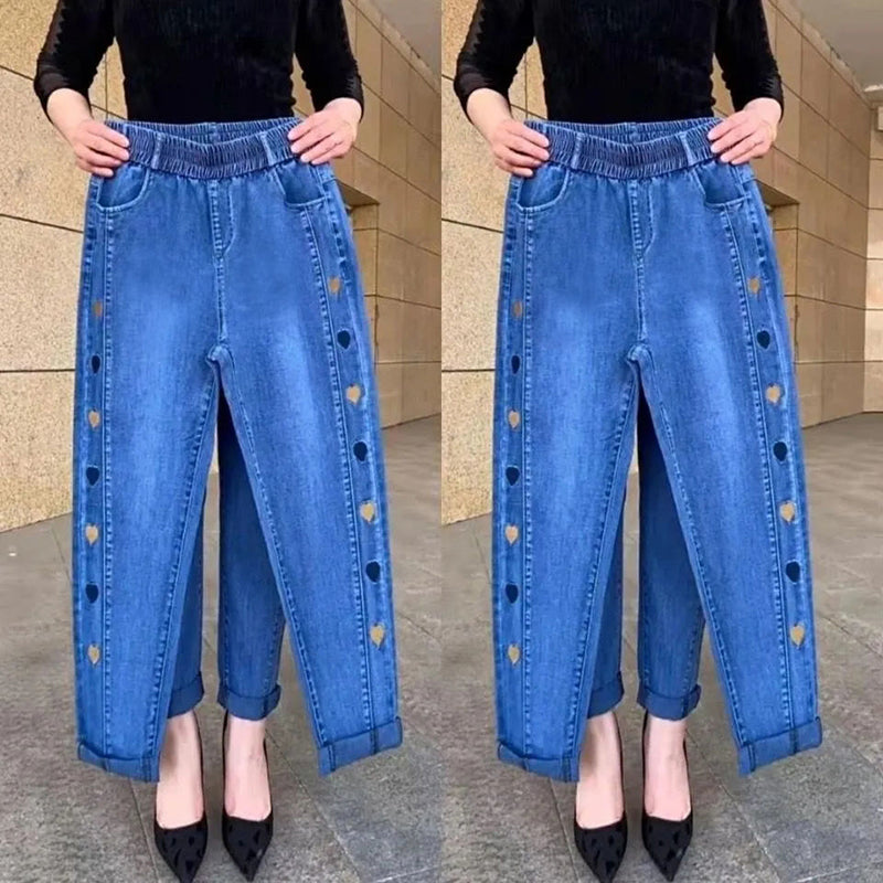 Pantaloni donna elastici con cuori laterali – jogger comodi e femminili