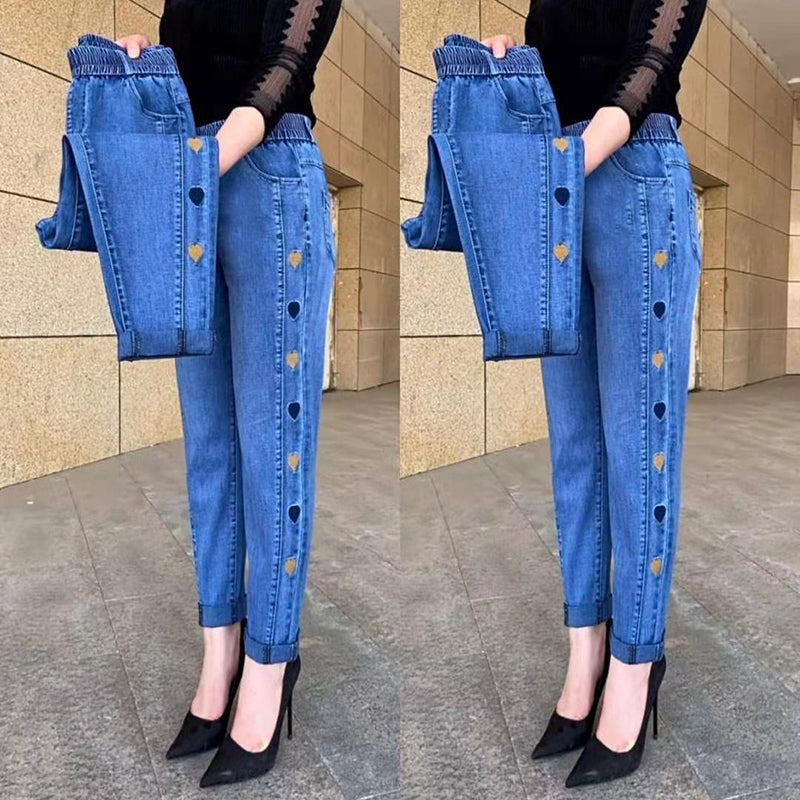 Pantaloni donna elastici con cuori laterali – jogger comodi e femminili