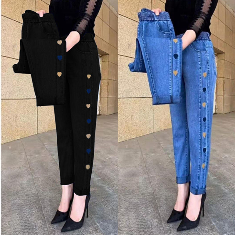 Pantaloni donna elastici con cuori laterali – jogger comodi e femminili