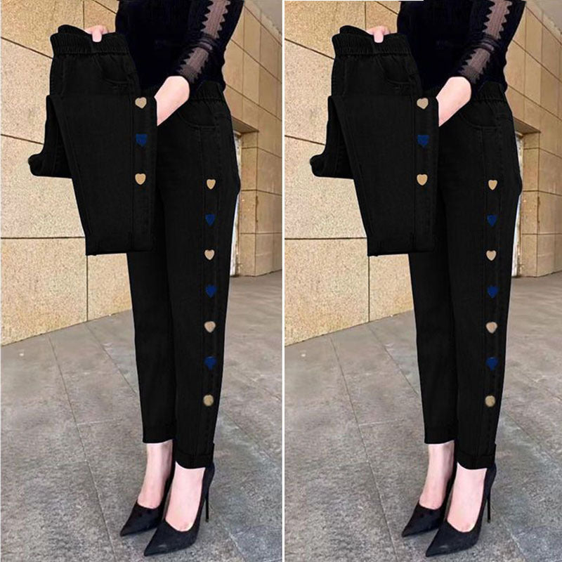 Pantaloni donna elastici con cuori laterali – jogger comodi e femminili