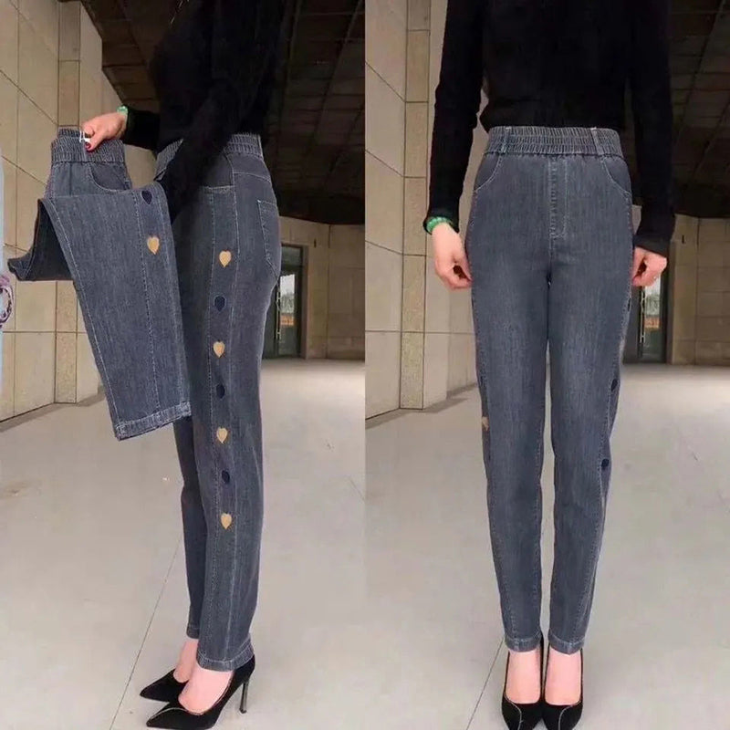 Pantaloni donna elastici con cuori laterali – jogger comodi e femminili