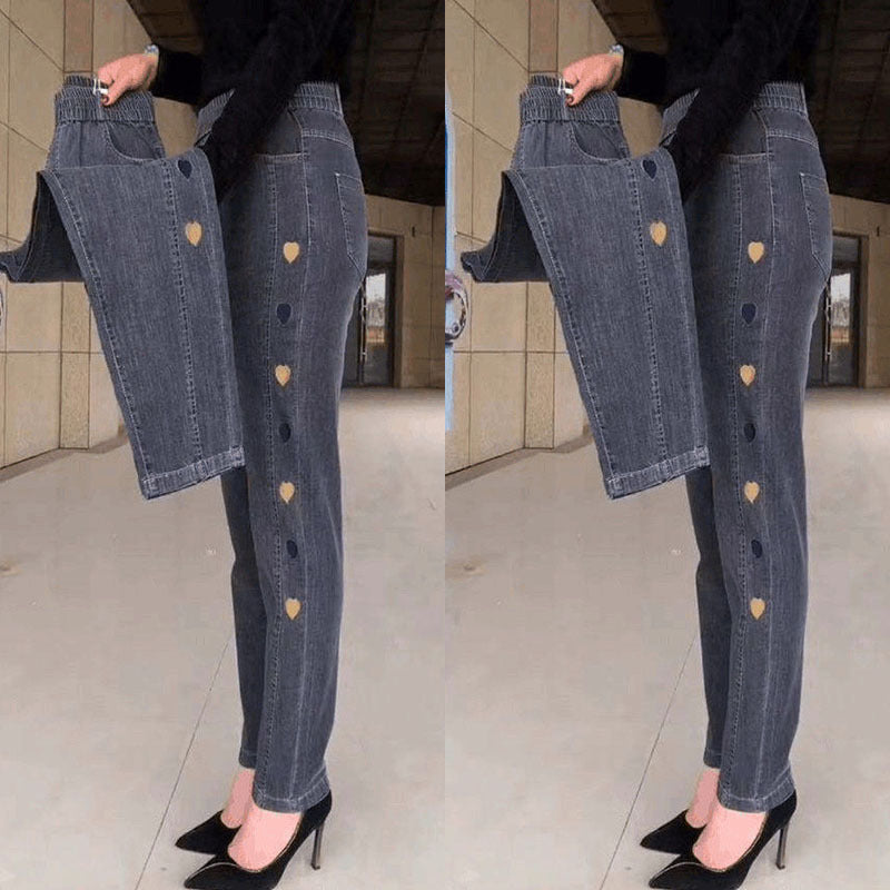 Pantaloni donna elastici con cuori laterali – jogger comodi e femminili