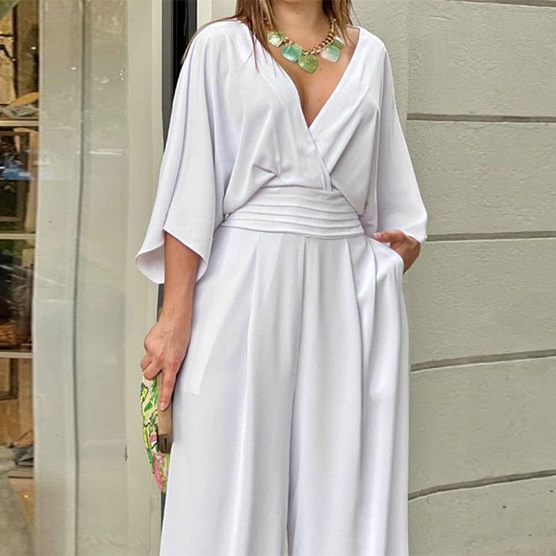 Tuta Nera Lunga Donna Con Scollo A V – Eleganza Gamba Larga