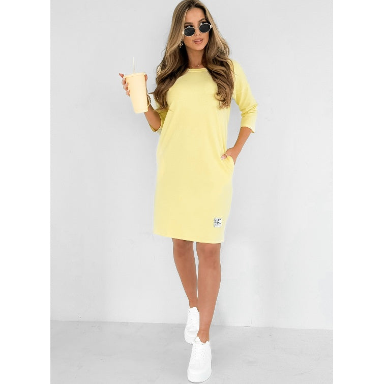 Abito da donna con scollo tondo e maniche a 3/4 con tasche