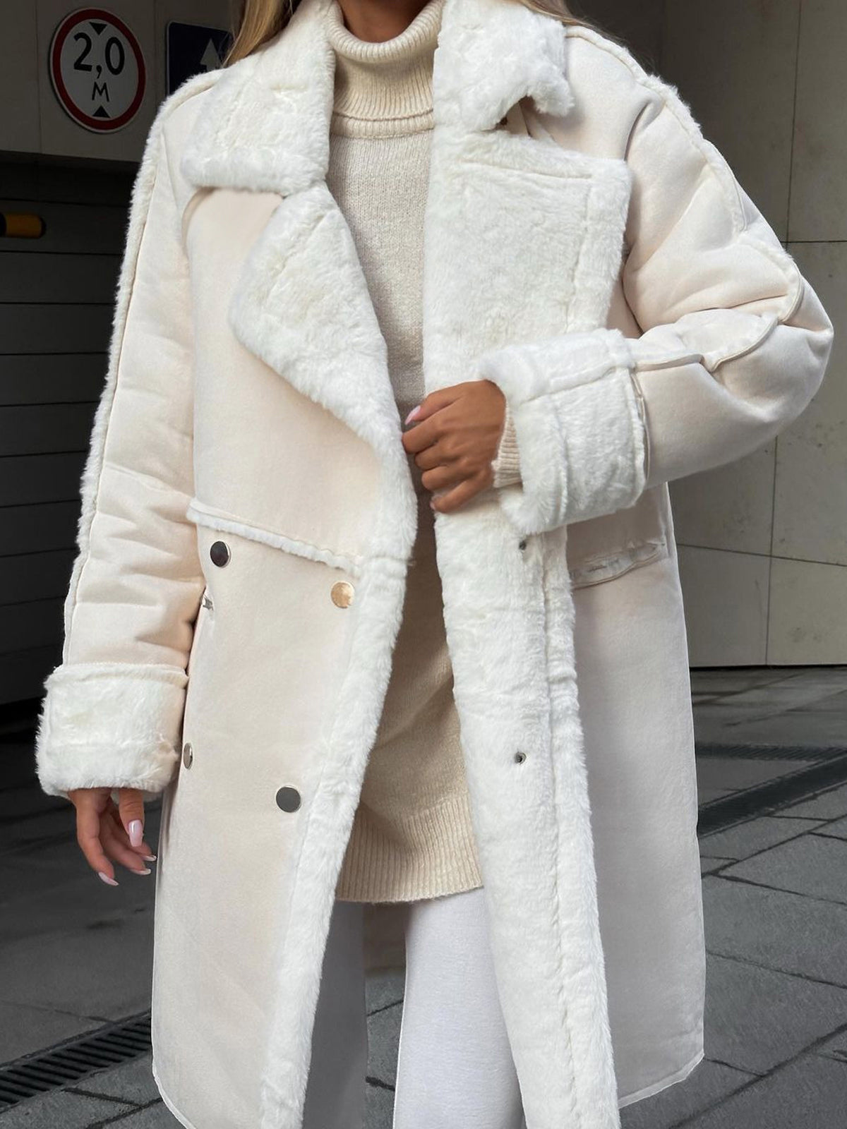 Cappotto lungo in pile da donna - Elegante cappotto invernale caldo