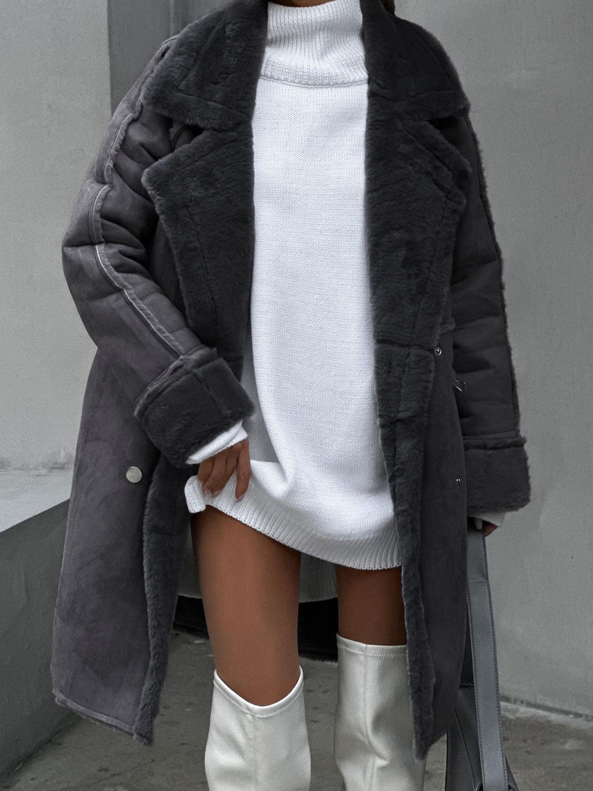 Cappotto lungo in pile da donna - Elegante cappotto invernale caldo
