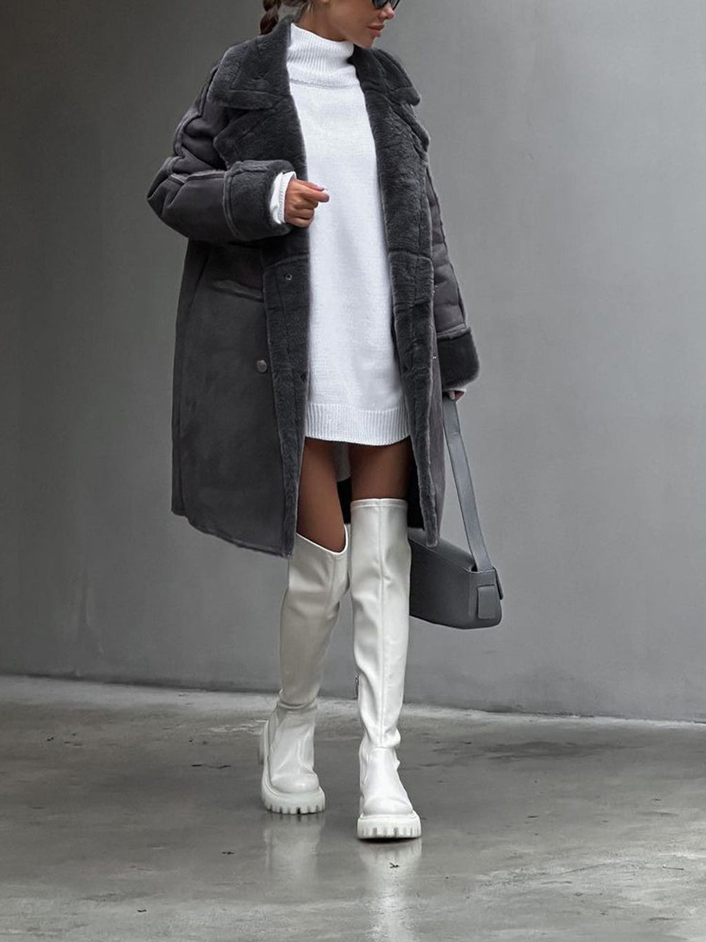 Cappotto lungo in pile da donna - Elegante cappotto invernale caldo