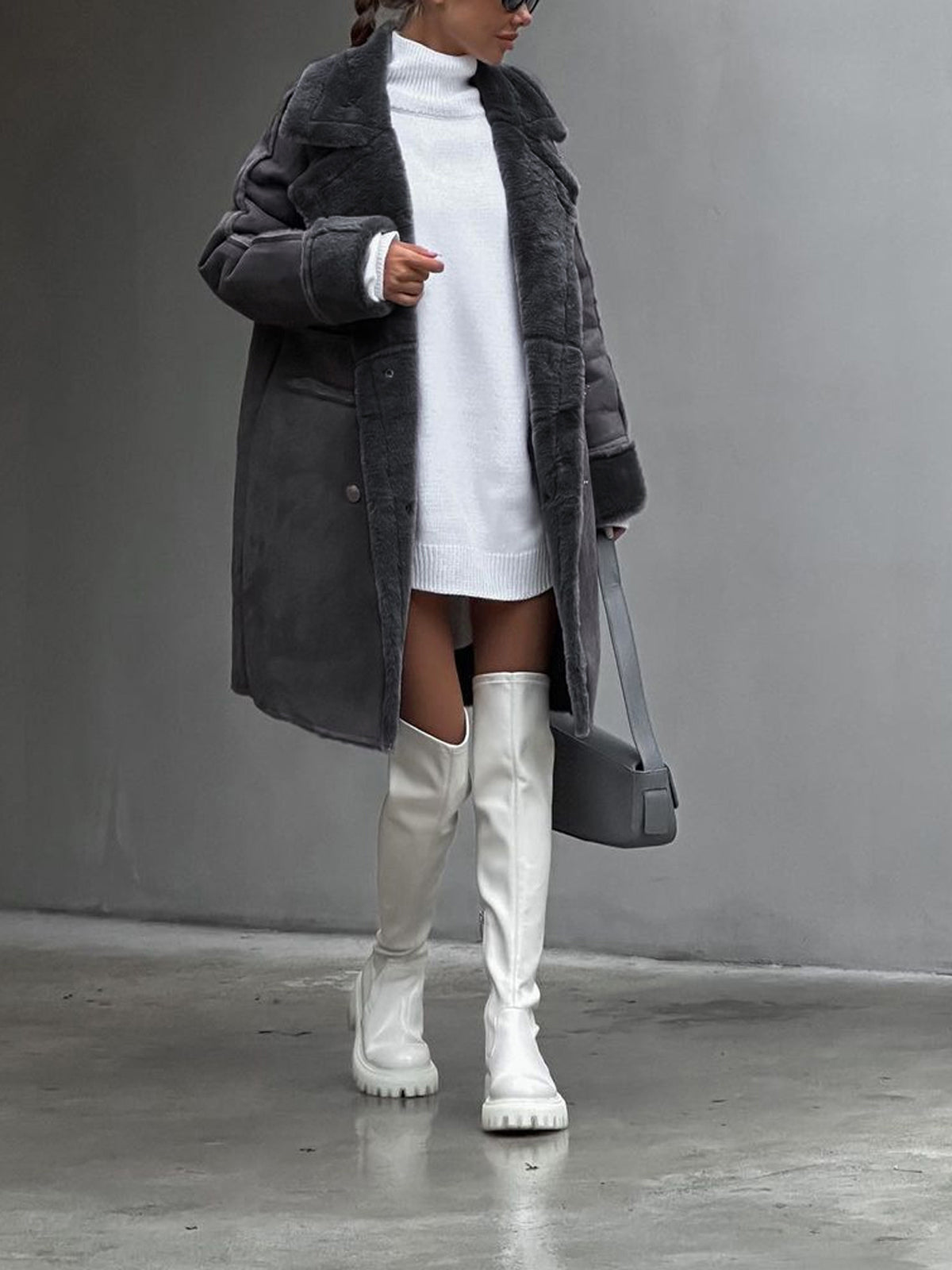 Cappotto lungo in pile da donna - Elegante cappotto invernale caldo
