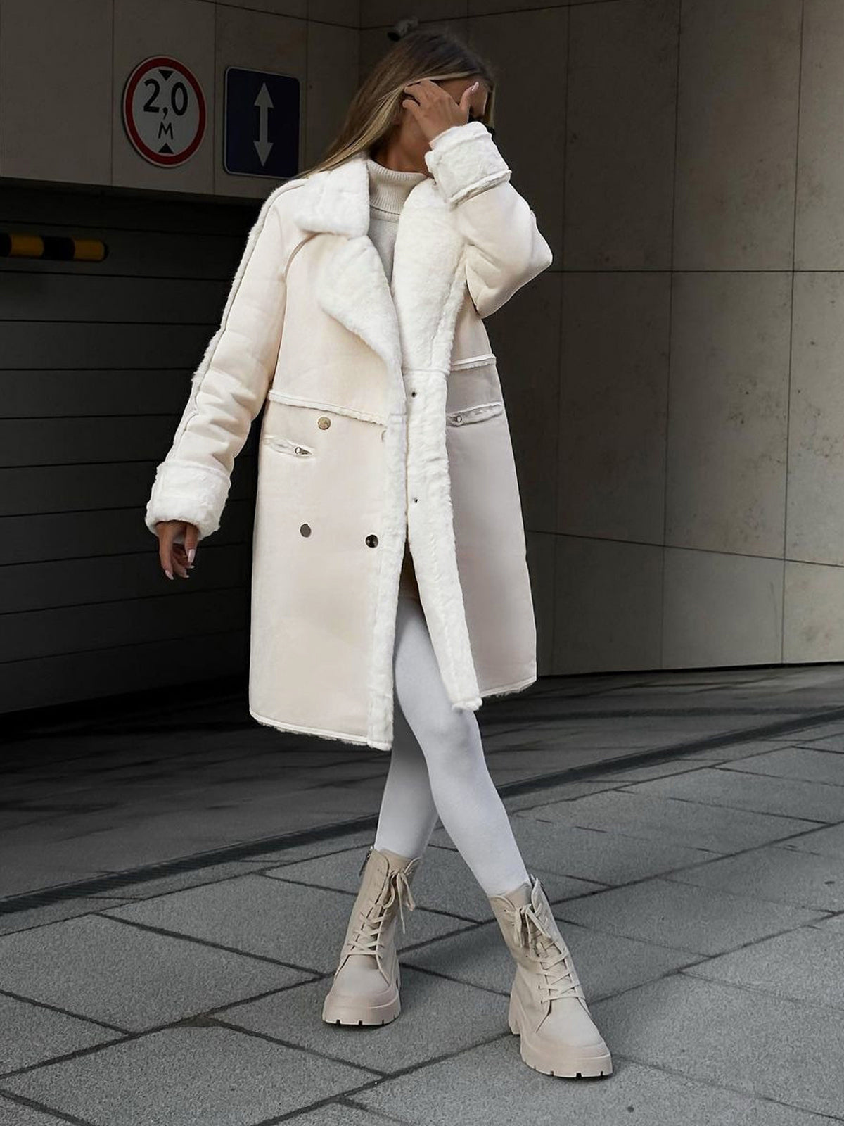 Cappotto lungo in pile da donna - Elegante cappotto invernale caldo