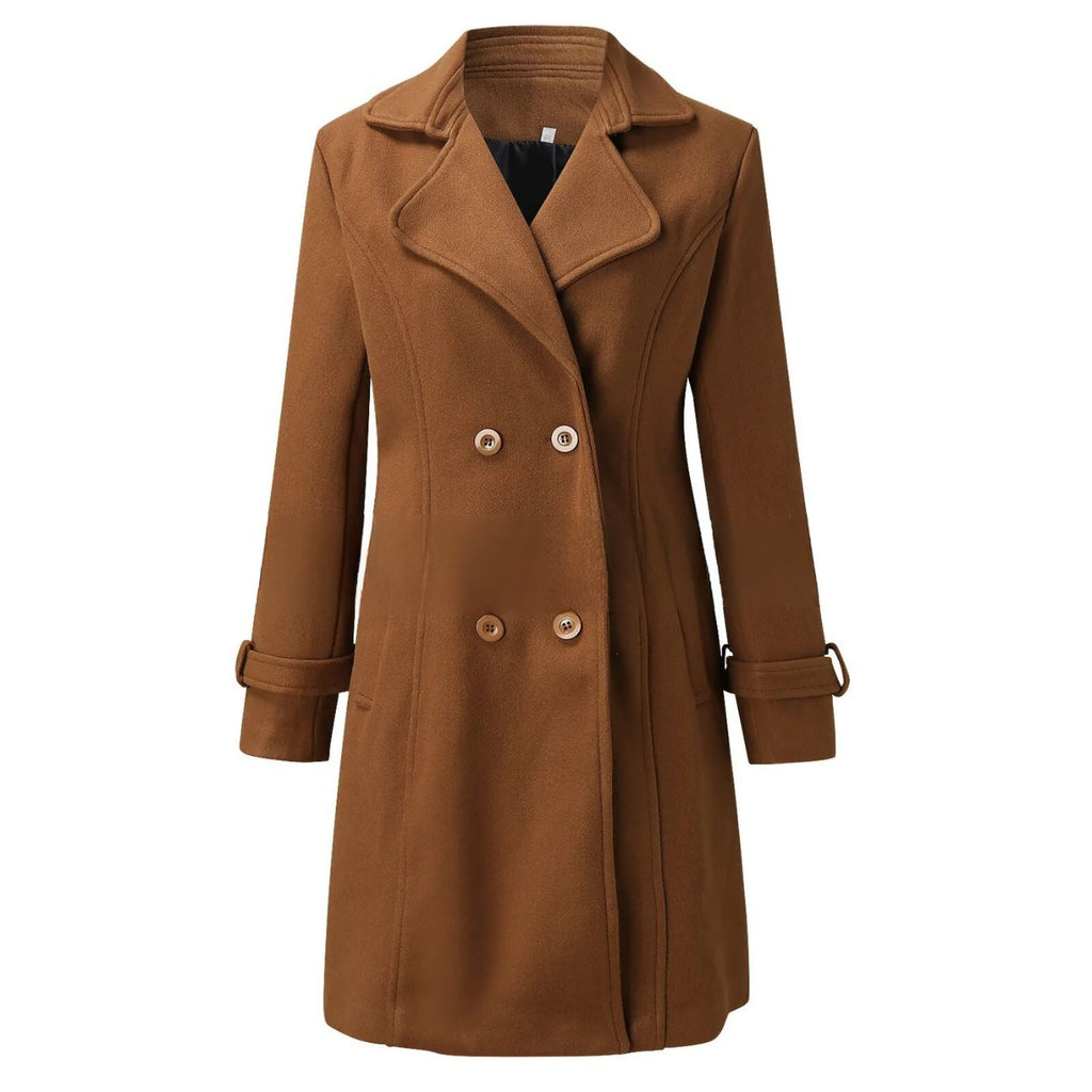 Elegante cappotto lungo da donna con colletto rovesciato