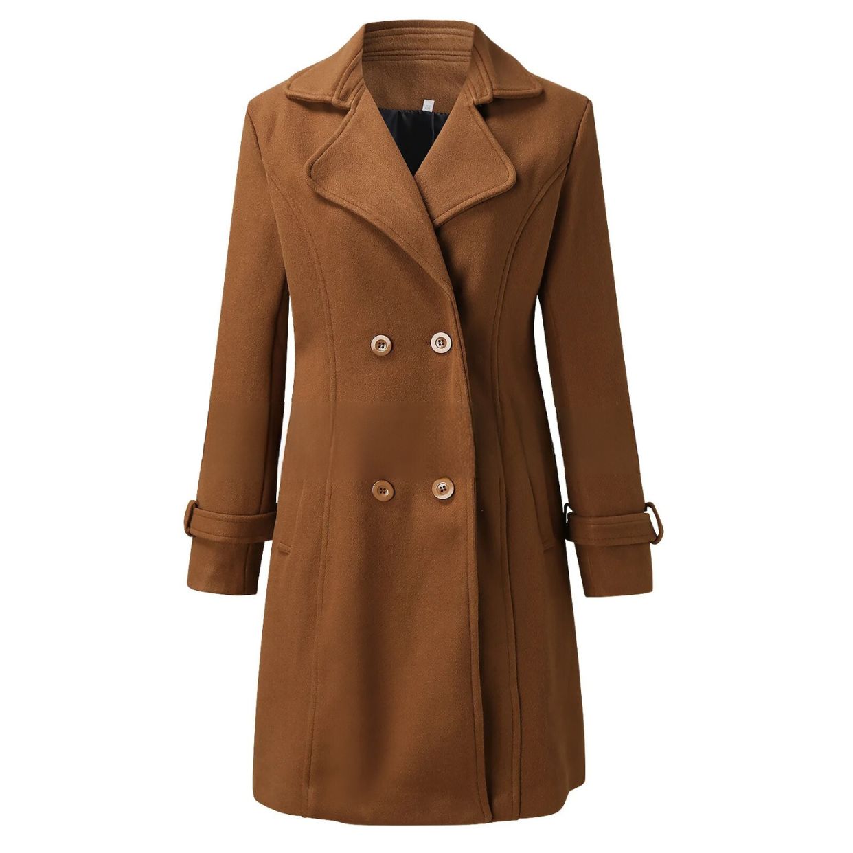 Elegante cappotto lungo da donna con colletto rovesciato