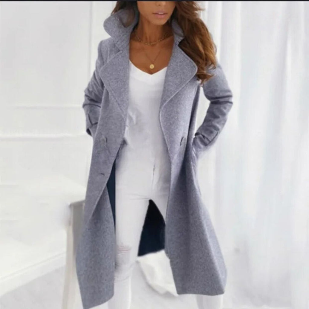 Elegante cappotto lungo da donna con colletto rovesciato