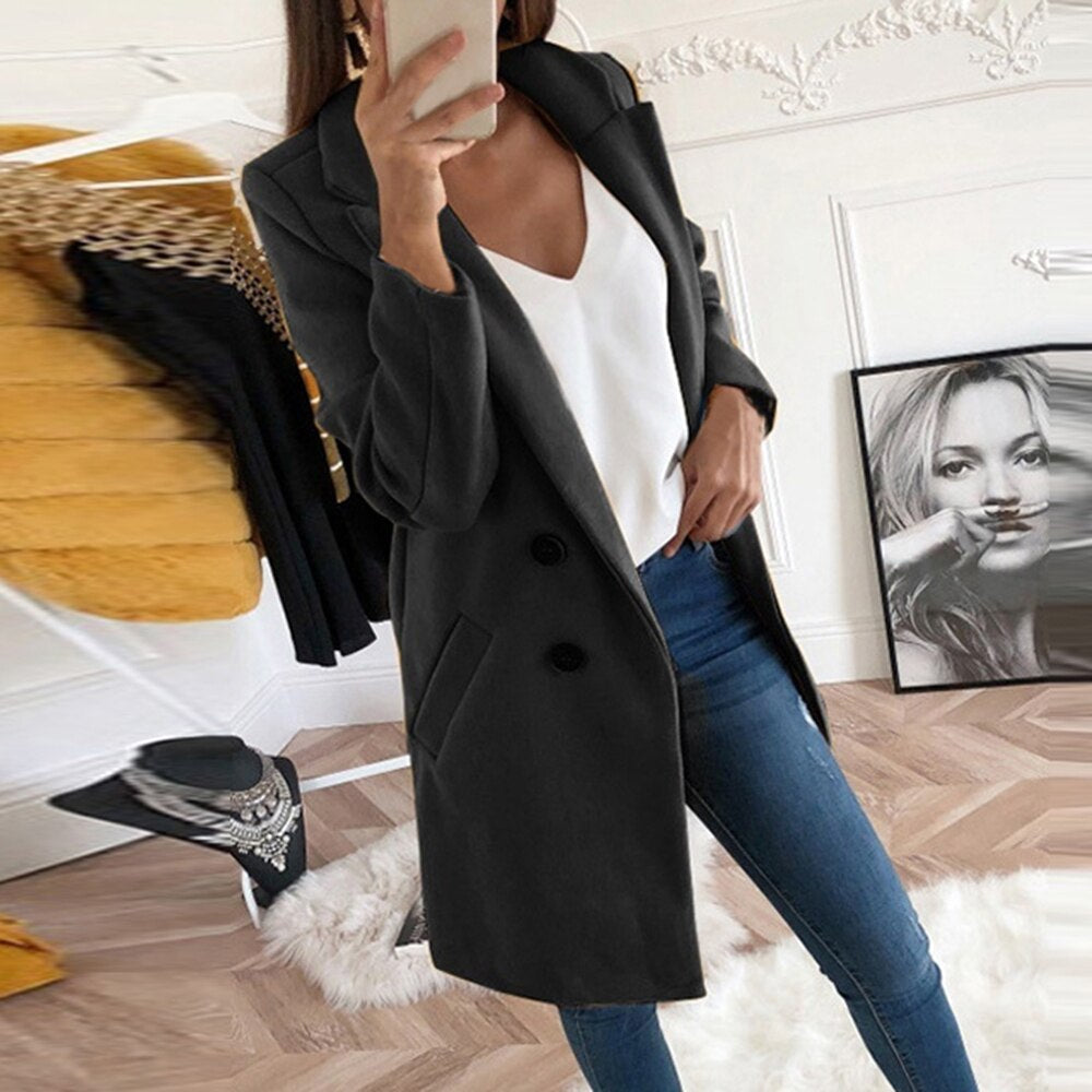 Elegante cappotto lungo in lana da donna – Abbigliamento invernale caldo e chic