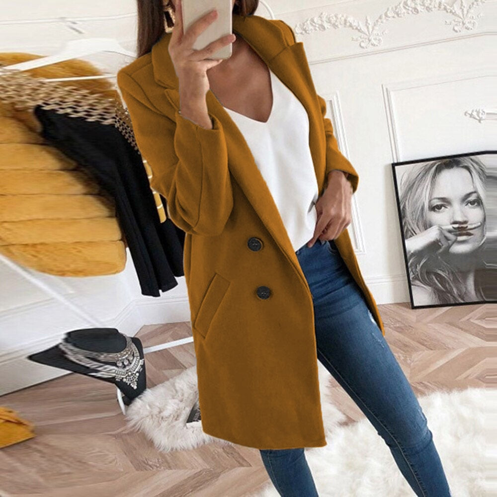 Elegante cappotto lungo in lana da donna – Abbigliamento invernale caldo e chic