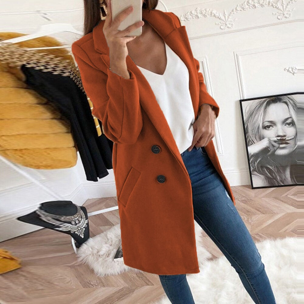 Elegante cappotto lungo in lana da donna – Abbigliamento invernale caldo e chic