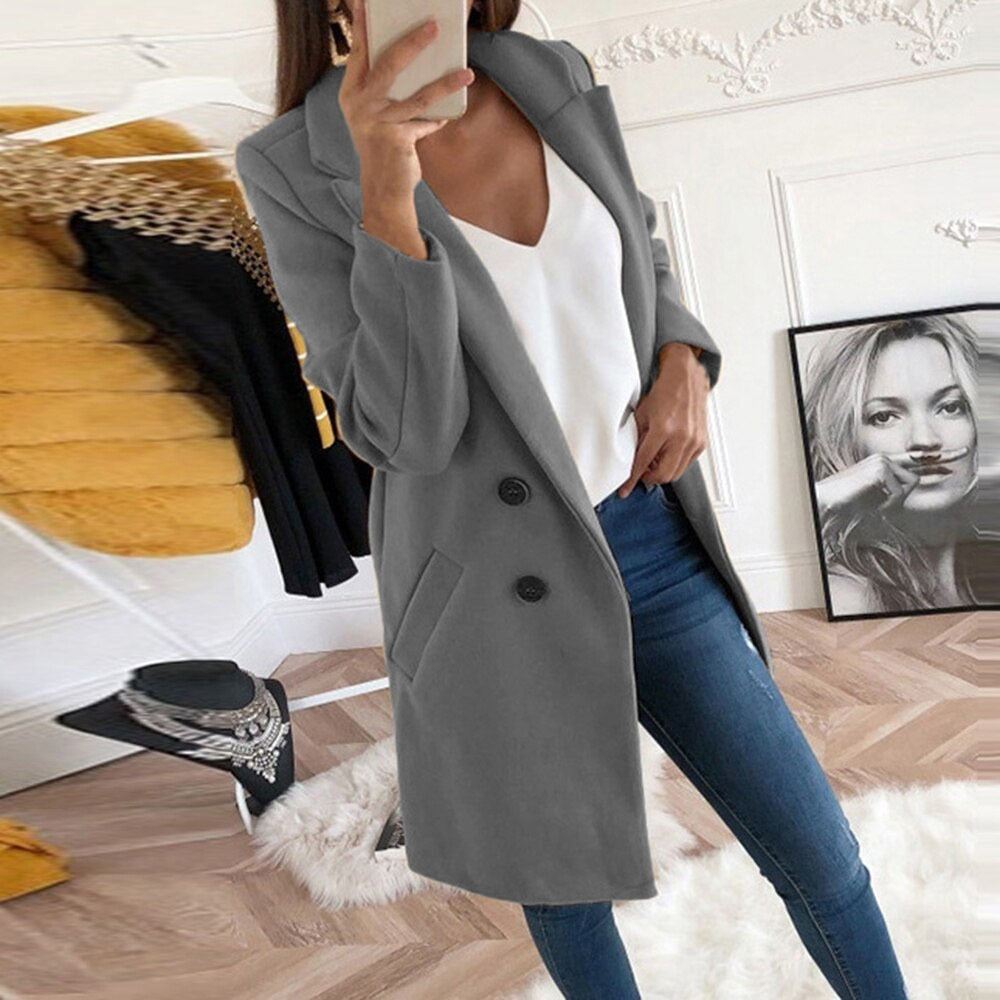 Elegante cappotto lungo in lana da donna – Abbigliamento invernale caldo e chic