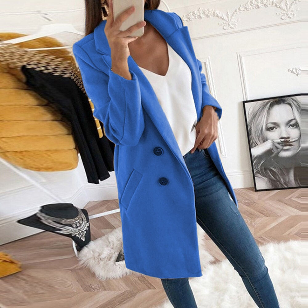 Elegante cappotto lungo in lana da donna – Abbigliamento invernale caldo e chic