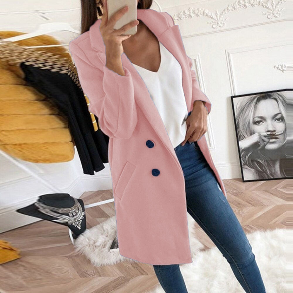 Elegante cappotto lungo in lana da donna – Abbigliamento invernale caldo e chic