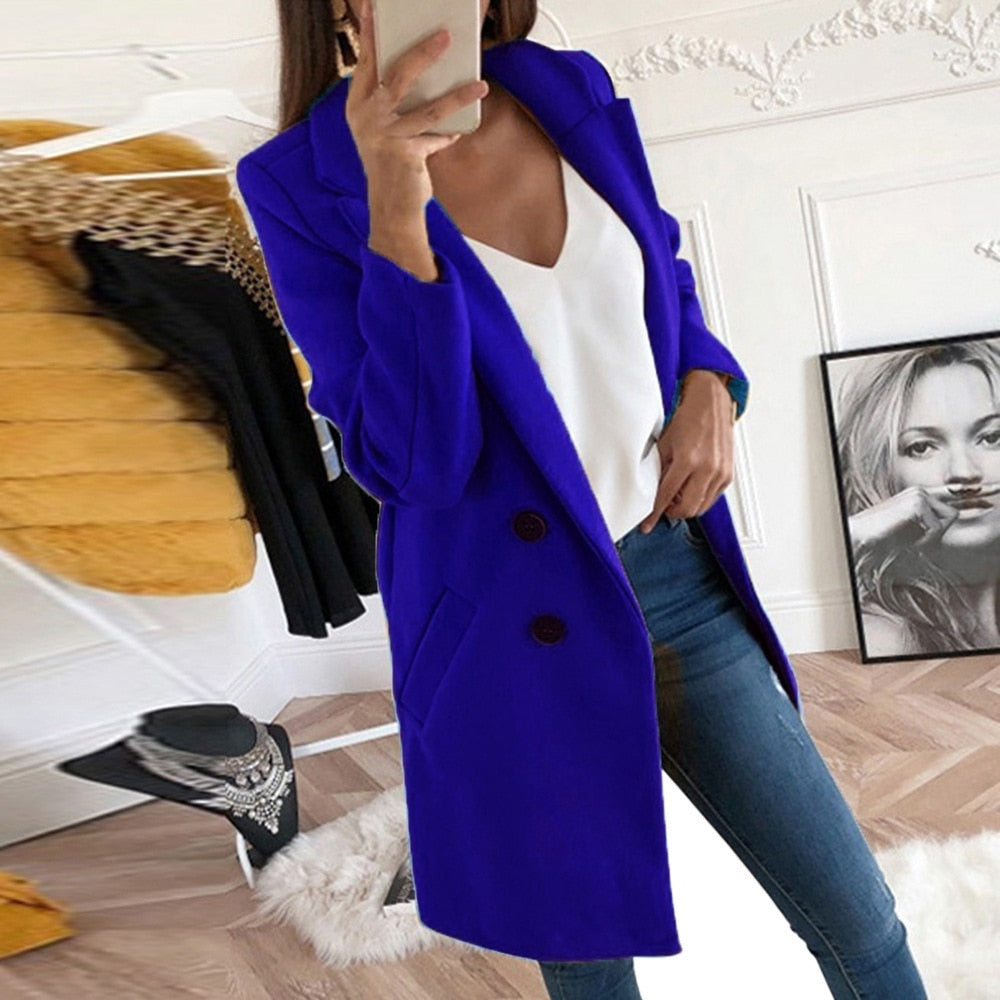 Elegante cappotto lungo in lana da donna – Abbigliamento invernale caldo e chic