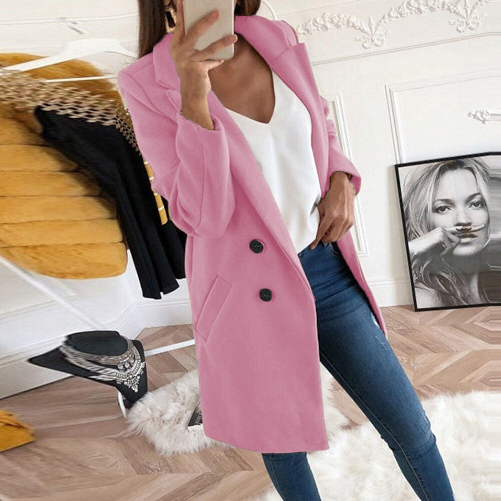 Elegante cappotto lungo in lana da donna – Abbigliamento invernale caldo e chic