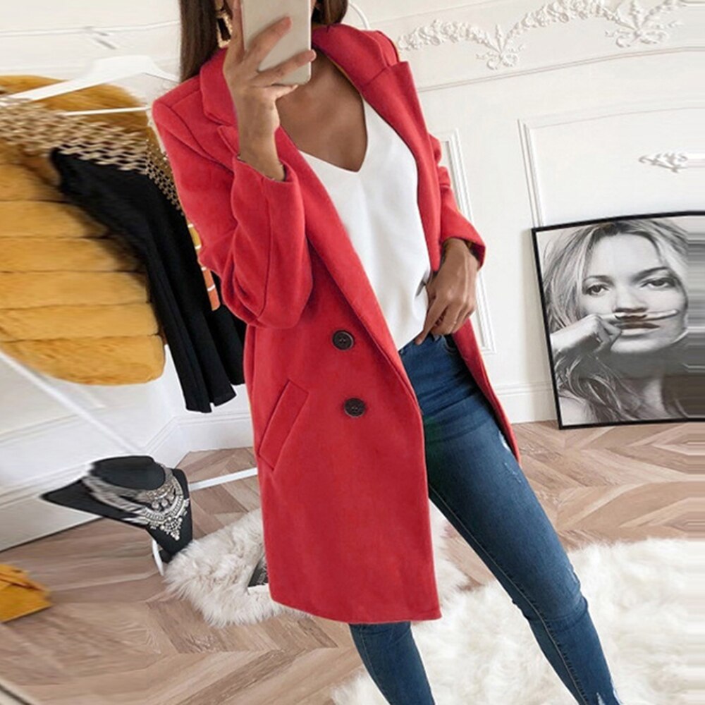 Elegante cappotto lungo in lana da donna – Abbigliamento invernale caldo e chic