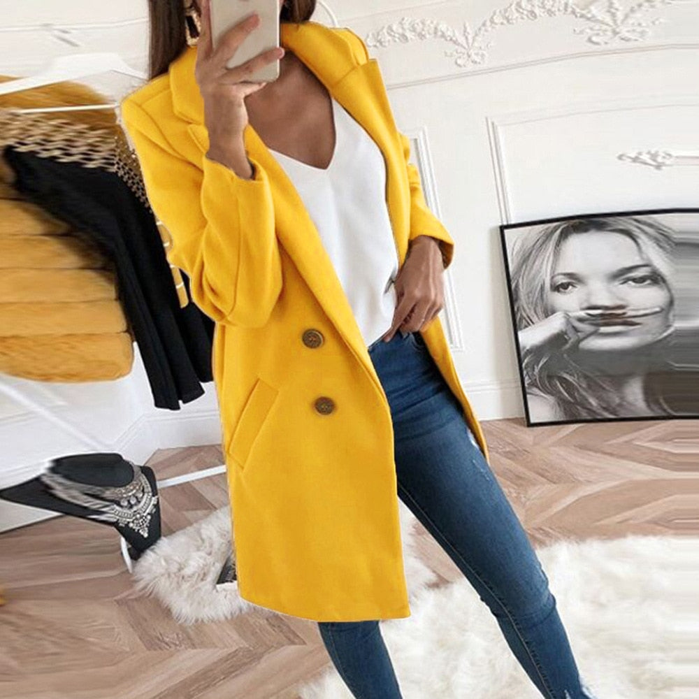Elegante cappotto lungo in lana da donna – Abbigliamento invernale caldo e chic